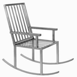 Bequemer Edelstahl-Schaukelstuhl im Bauhausdesign von Lizzy Heinen für den Garten oder die Terrasse.