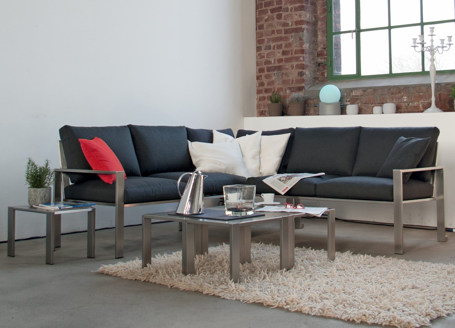 Lounge-Sofa 2-Sitzer links aus Edelstahl
