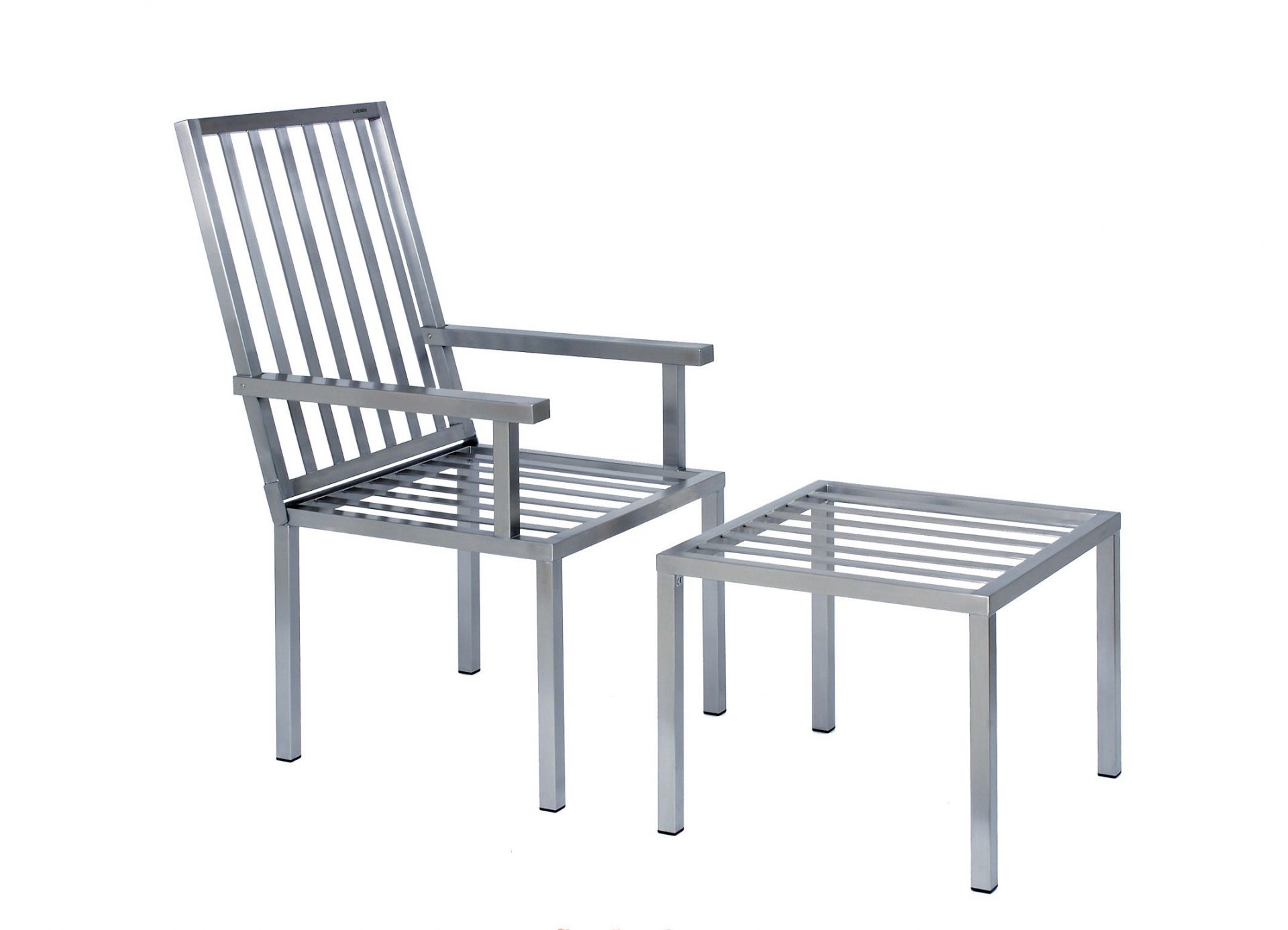 Hochlehner-Stuhl aus Edelstahl Hochlehner-Stuhl aus Edelstahl