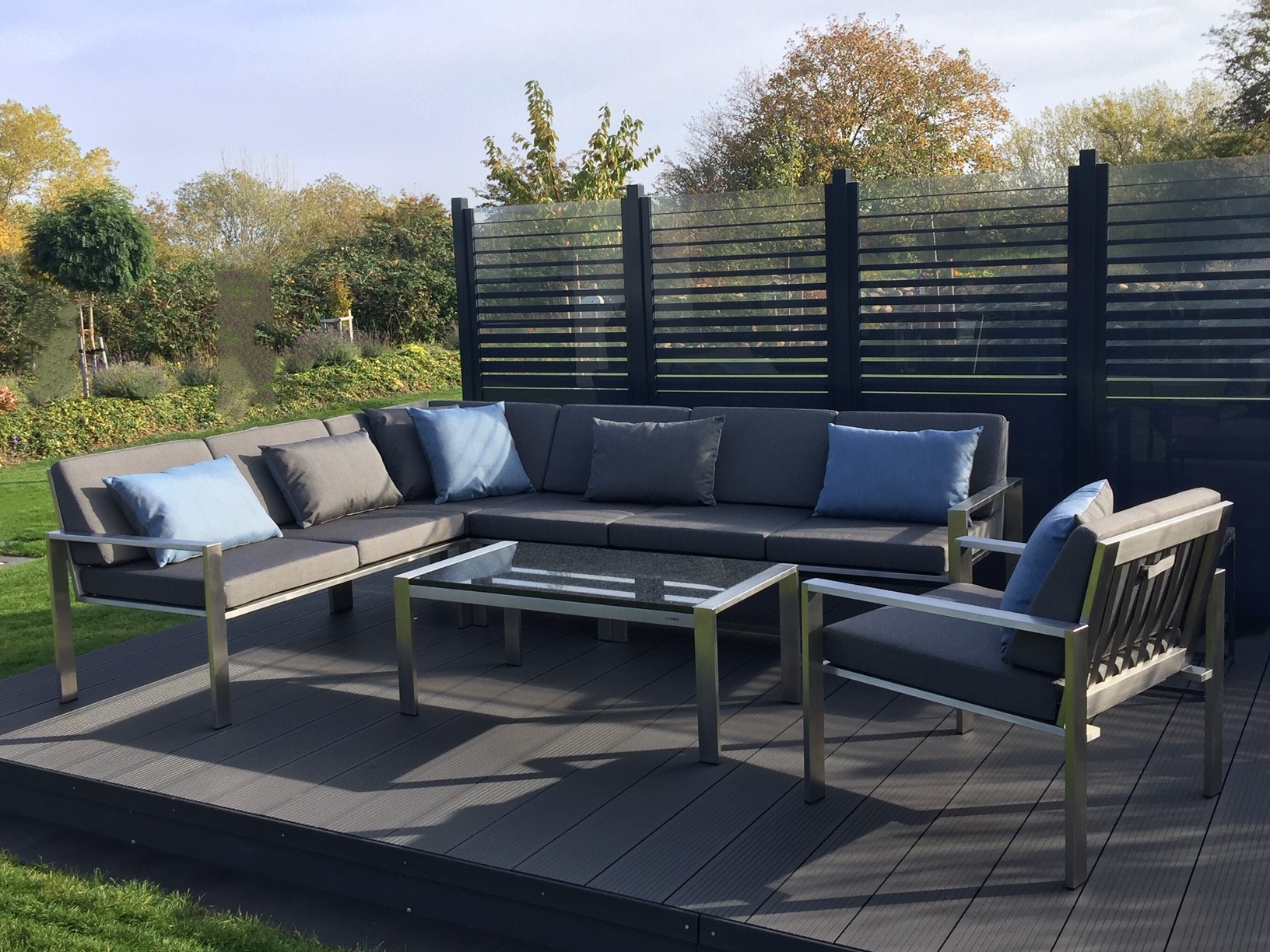 Herbst-Angebot: LOUNGE-GARNITUR EDELSTAHL MIT ESSTISCH GRANIT