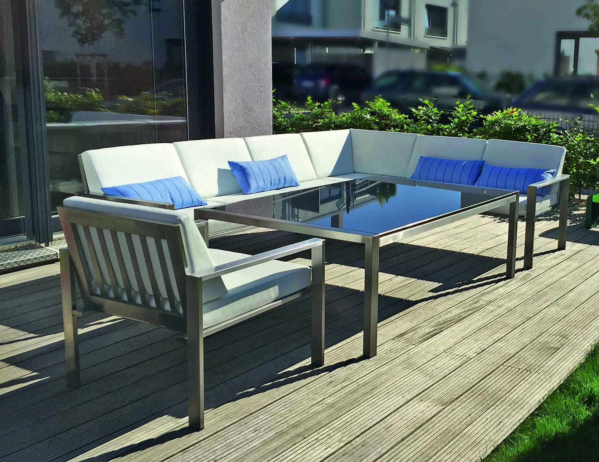Lounge-Sofa 3-Sitzer links aus Edelstahl