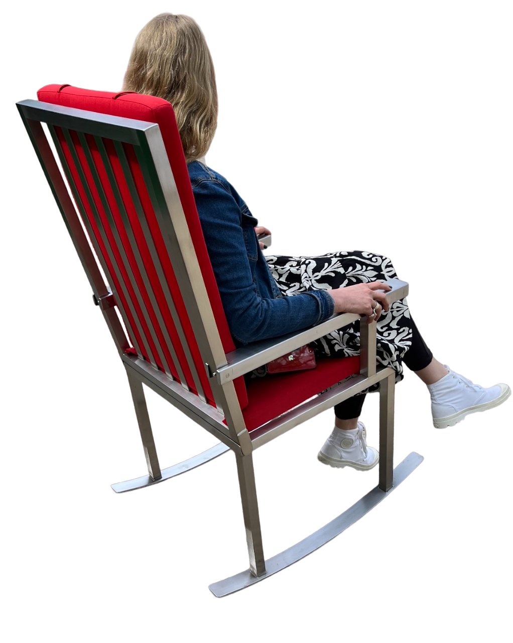 Hochlehner-Schaukelstuhl aus Edelstahl Hochlehner-Schaukelstuhl aus Edelstahl